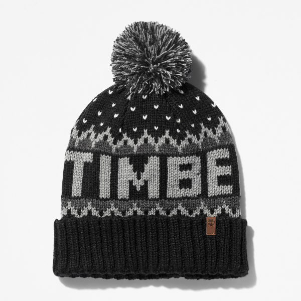 Timberland - Gorro con borde vuelto con logotipo de punto tejido para hombre en negro