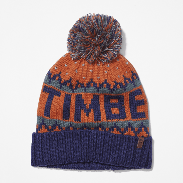 Timberland - Bonnet tricoté à revers avec logo pour homme en orange