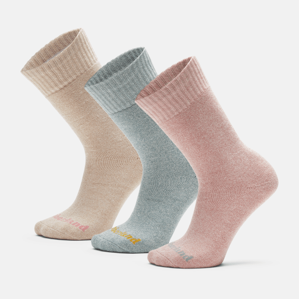 Timberland - Three Pair Pack Crew Socks Gift Box for Women in Pink/Light Blue/Light Pink
