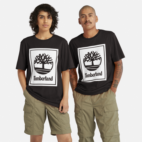 Timberland - Camiseta unisex con logo vertical en negro