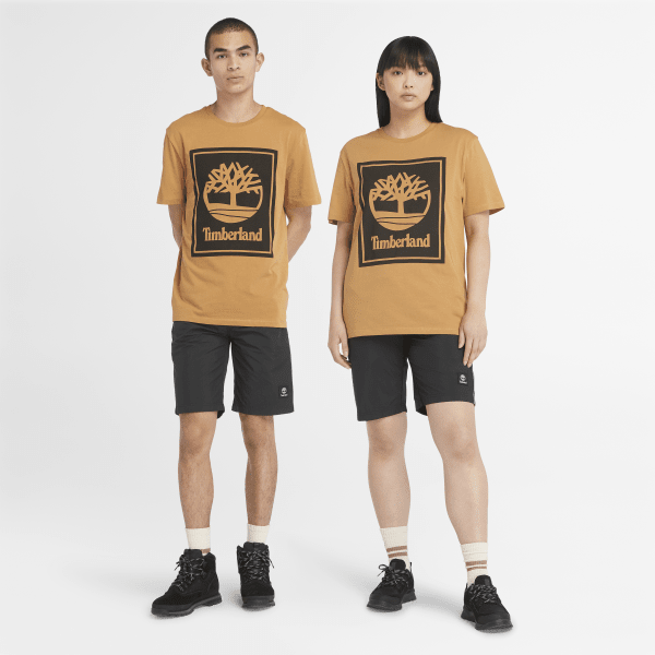 Timberland - T-shirt à logo Stack pour unisexe en orange/noir