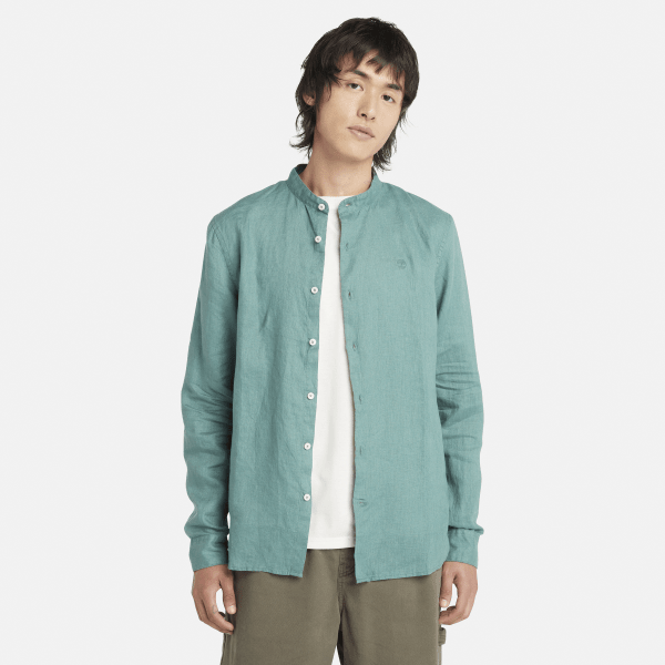 Timberland - Mill Brook Korean-collar Linen Shirt for Men in Teal