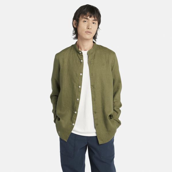 Timberland - Camicia in Lino con Colletto alla Coreana Mill Brook da Uomo in verde