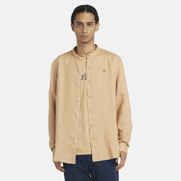 Timberland - Mill Brook Korean-collar Linen Shirt for Men in Yellow