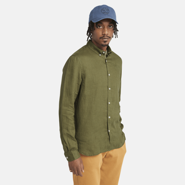 Timberland - Camisa de lino Mill Brook para hombre en verde oscuro