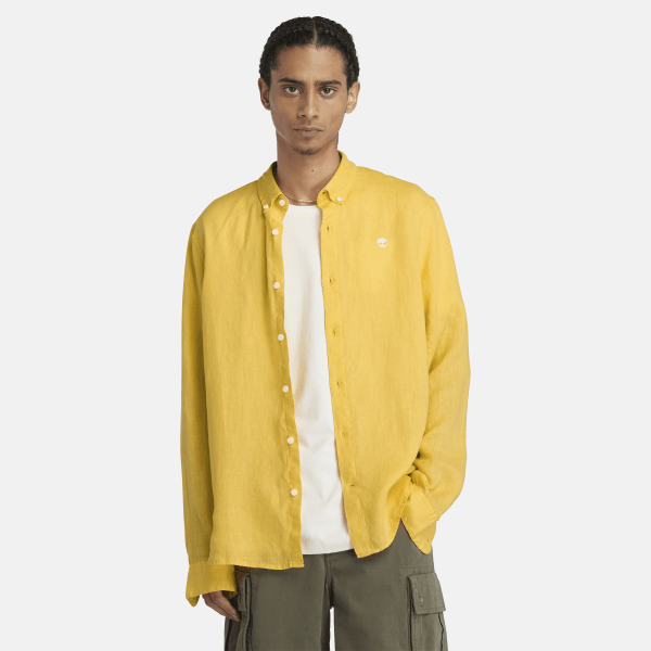 Timberland - Camicia in Lino Mill Brook da Uomo in giallo