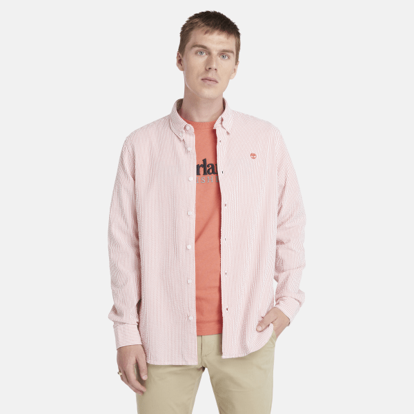 Timberland - Gestreiftes Seersucker-Hemd für Herren in Pink