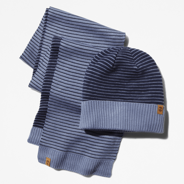 Timberland - Coffret cadeau écharpe et bonnet à côtes Ottoman pour homme en bleu