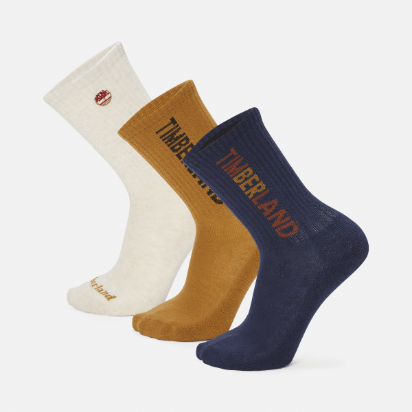 Timberland - Lot de 3 paires de chaussettes de sport unisexes en bleu marine