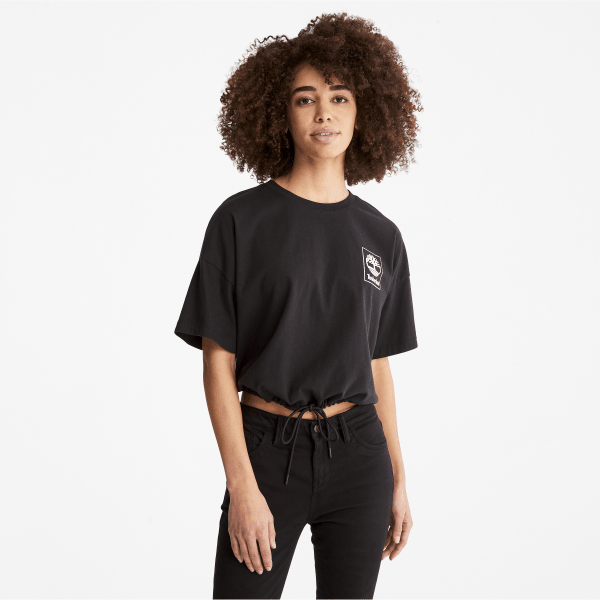 Timberland - T-shirt court avec cordon de serrage à l'ourlet pour femme en noir
