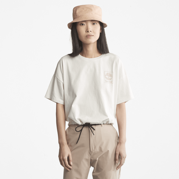 Timberland - T-shirt court avec cordon de serrage à l'ourlet pour femme en blanc