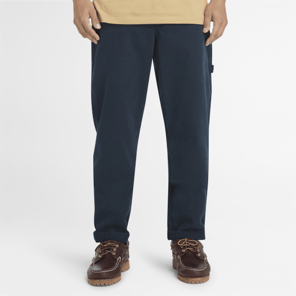 Timberland - Pantaloni Carpenter Elasticizzati in Tela Effetto Lavato da Uomo in blu scuro