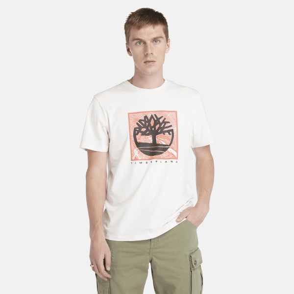 Timberland - T-shirt con Grafica sul Davanti da Uomo in bianco