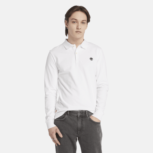Timberland - Millers River Long-Sleeve Pique Polo Shirt for Men in White