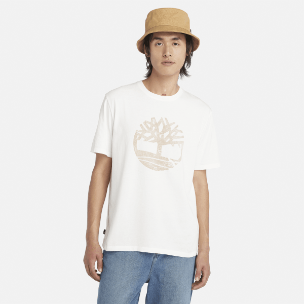 Timberland - T-shirt Tinta in Capo con Logo Grafico da Uomo in bianco