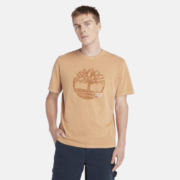 Timberland - T-shirt Tinta in Capo con Logo Grafico da Uomo in giallo scuro