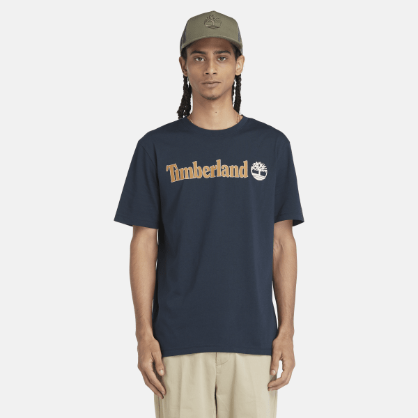 Timberland - T-shirt con Logo Lineare da Uomo in blu marino