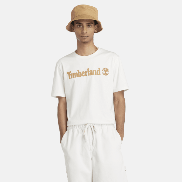 Timberland - T-shirt con Logo Lineare da Uomo in bianco