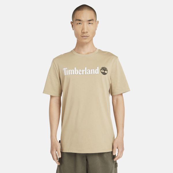 Timberland - T-shirt con Logo Lineare da Uomo in beige