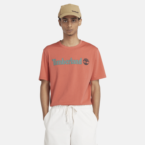 Timberland - T-shirt con Logo Lineare da Uomo in arancione chiaro