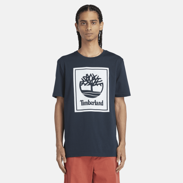 Timberland - T-shirt Block Logo da Uomo in blu marino