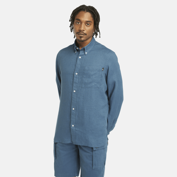 Timberland - Chemise en lin à poche pour homme en bleu