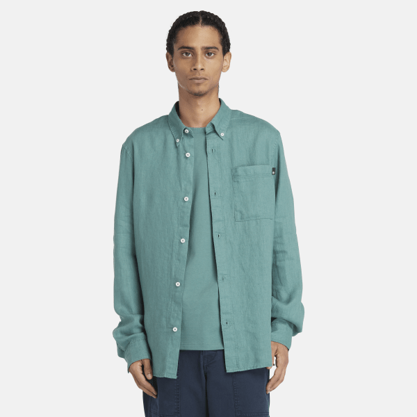 Timberland - Camicia in Lino con Tasca da Uomo in verde acqua