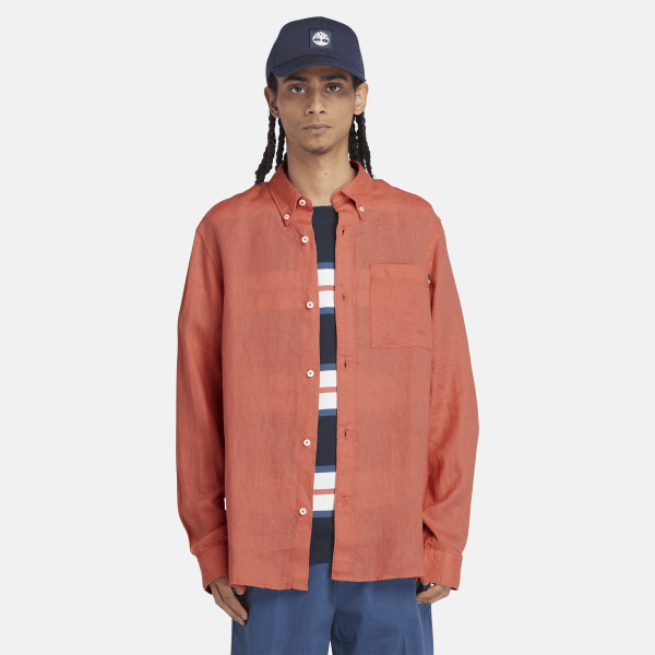 Timberland Camisa De Lino Con Bolsillo Para Hombre En Naranja Claro Naranja