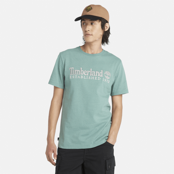 Timberland - T-shirt a Maniche Corte con Logo da Uomo in verde acqua