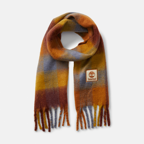 Timberland - Brushed Check Scarf for Women in Yellow/Orange