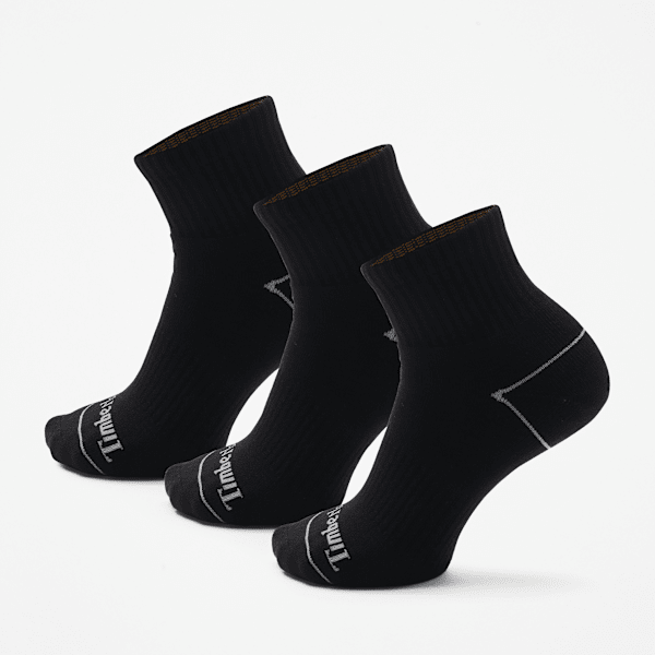 Timberland Bowden 3-Pack Full Cushion Quarter Sock In Black Size M