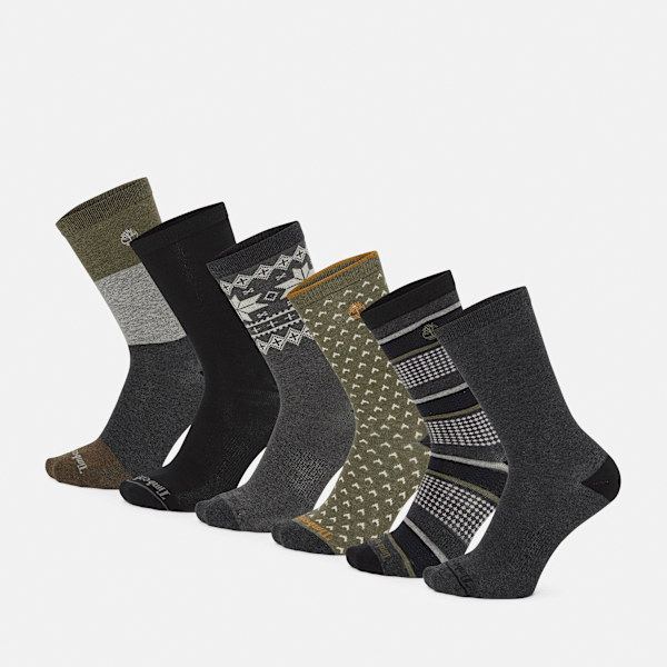 Timberland - 6-Pack Giftable Crew Sock for Men in Dark Grey