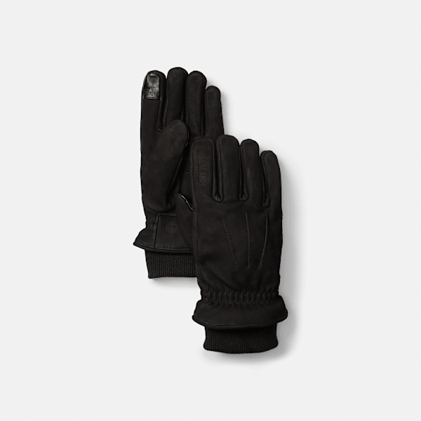 Timberland - Leather Glove with Rib Knit in Black