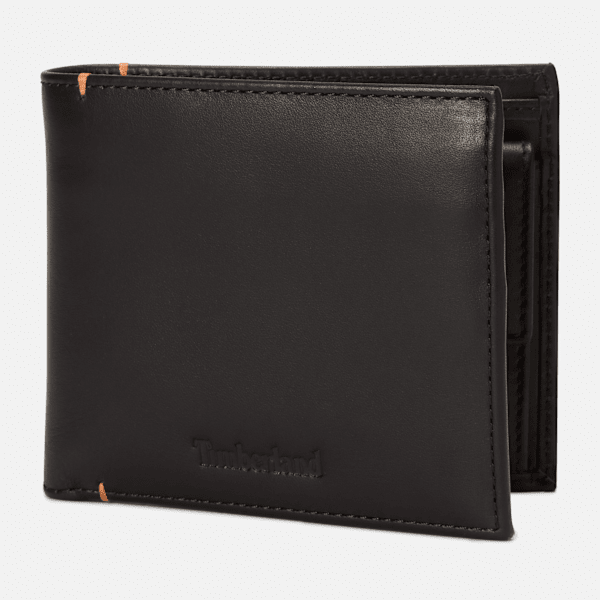 Timberland Riverton Leather Bi-Fold Coin Wallet For Men In Black Black