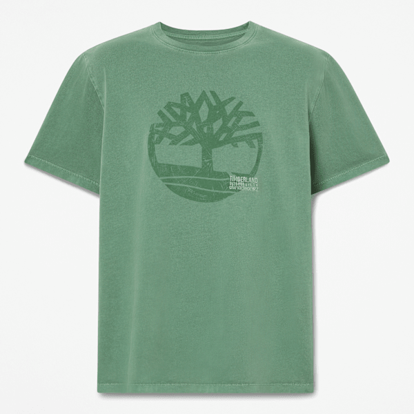 Timberland Garment Dyed Logo Graphic T-Shirt For Men In Dark Green Size L