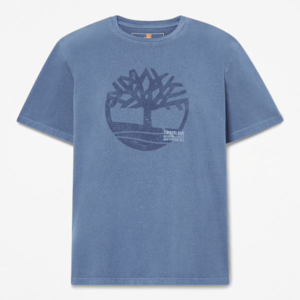 Timberland Blu - T-Shirt Con Logo Grafico Tinta In Capo Da Uomo In Scuro, Uomo, Taglia: L