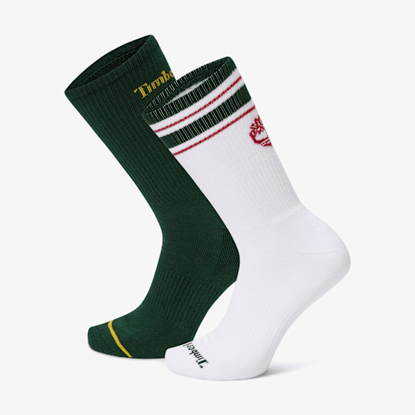 Timberland Retro Logo 2-Pack Crew Sock In Dark Green Size M
