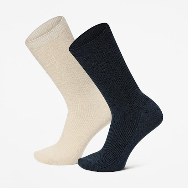 Timberland Lightweight 2-Pack Rib Crew Sock In White Size L