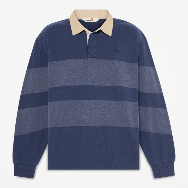 Timberland  Long-Sleeve Striped Rugby Polo In Dark Blue Size Xl