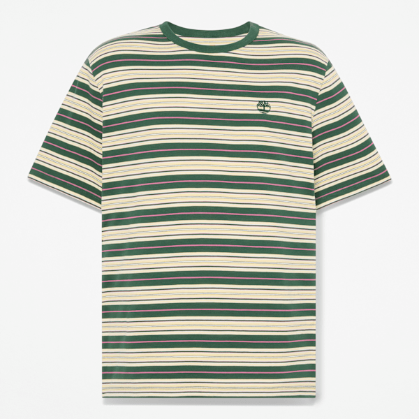 Timberland - All Gender Striped T-Shirt in Beige/Dark Green