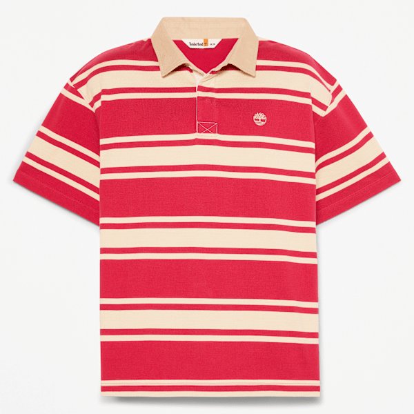 Timberland  Striped Short-Sleeve Rugby Polo In Red Size Xl