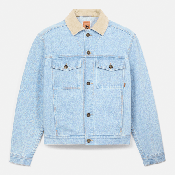 Timberland  Corduroy Collared Denim Jacket In Light Blue Size Xl