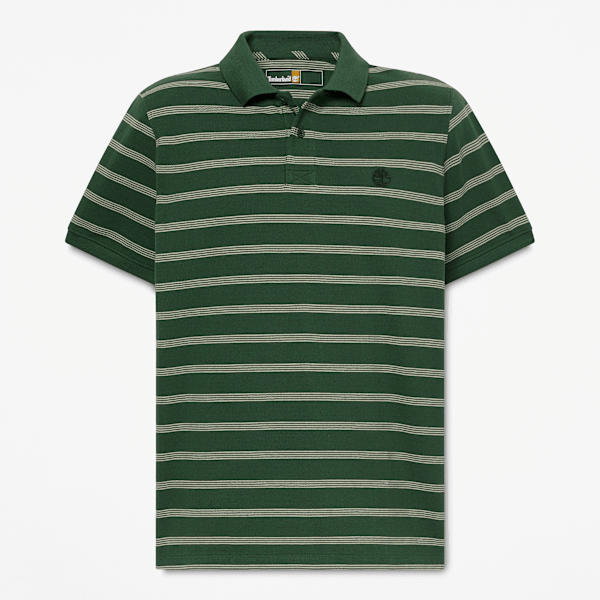 Timberland Millers River Striped Short-Sleeve Polo For Men In Dark Green/Beige Size L