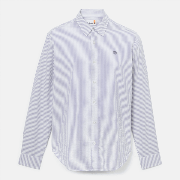Timberland Long-Sleeve Seersucker Striped Shirt For Men In Blue Size S