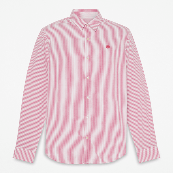 Timberland Long-Sleeve Seersucker Striped Shirt For Men In Red Size S