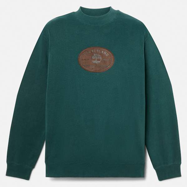 Timberland - Leather Badge Sweatshirt for Men in Dark Green