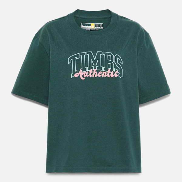 Timberland - T-shirt de Manga Curta com Gráfico de Estilo Universitário Timberland para Mulher em verde-escuro