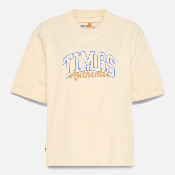 Timberland - T-shirt de Manga Curta com Gráfico de Estilo Universitário Timberland para Mulher em bege