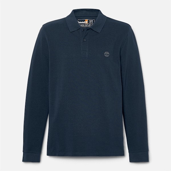 Timberland - Polo de manga larga en piqué Millers River para hombre en azul oscuro