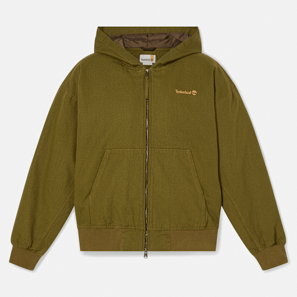 Timberland - All Gender Bomberjacke aus gewaschenem Duck-Canvas mit Kapuze in Dunkelgrün